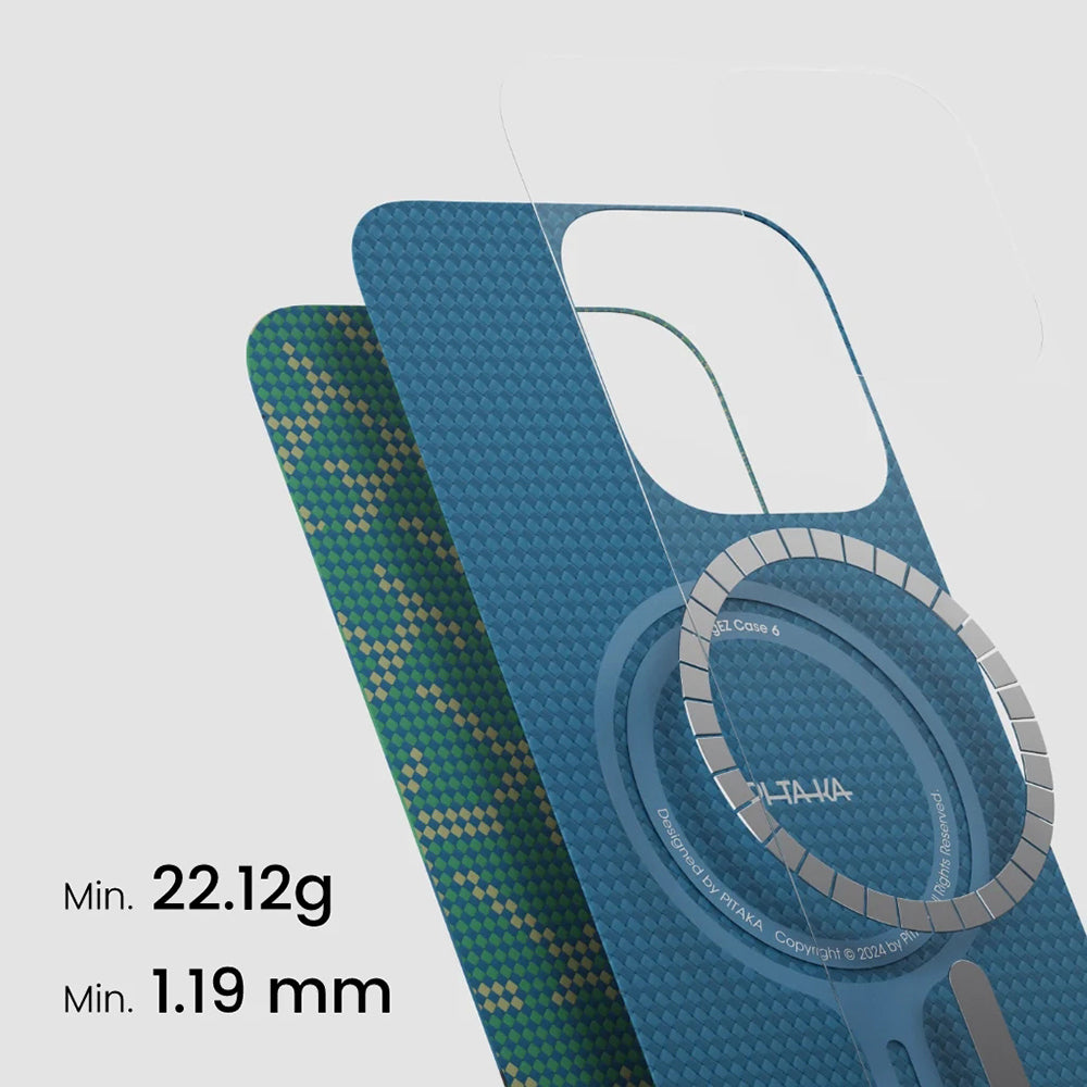 Pitaka Tactile Woven Monogram Serisi iPhone 16 Pro M-safe Şarj Özellikli Aramid Fiber Kılıf Pitaka Tactile Woven Monogram Serisi iPhone 16 Pro M-safe Şarj Özellikli Aramid Fiber Kılıf